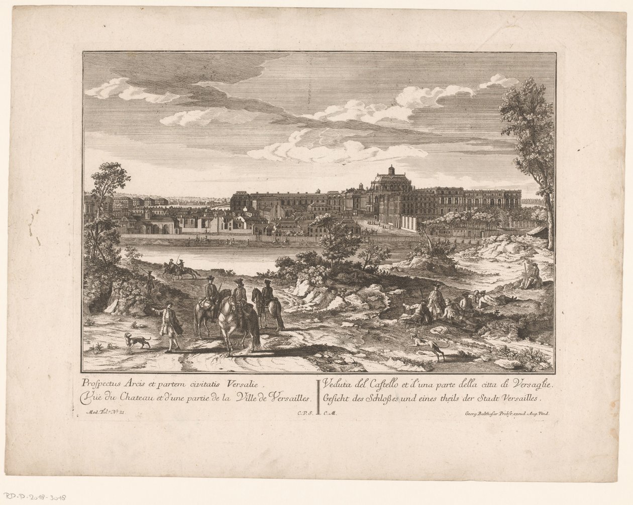 Ansicht des Schlosses von Versailles und eines Teils der Stadt von Anonymous