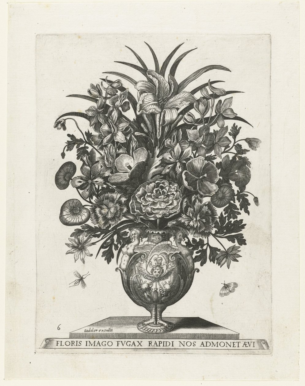 Groteske Vase mit einem Putto und Girlanden von Anonymous
