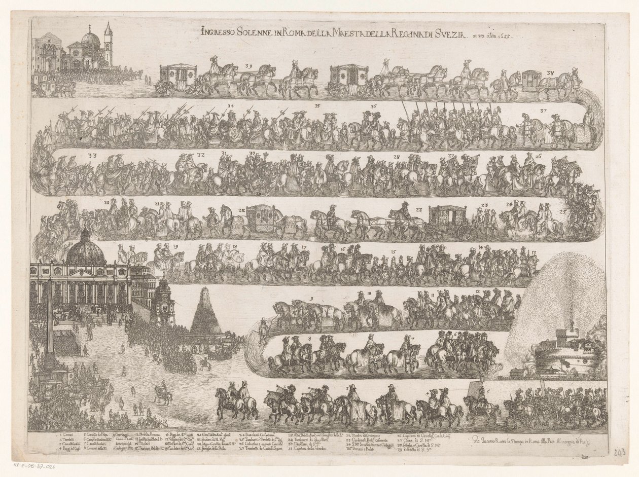 Einzug in Rom von Königin Christina von Schweden (Ingresso Solenne in Roma della Maestra della Regina di Svezia ai 23 xbre 1655) von Anonymous