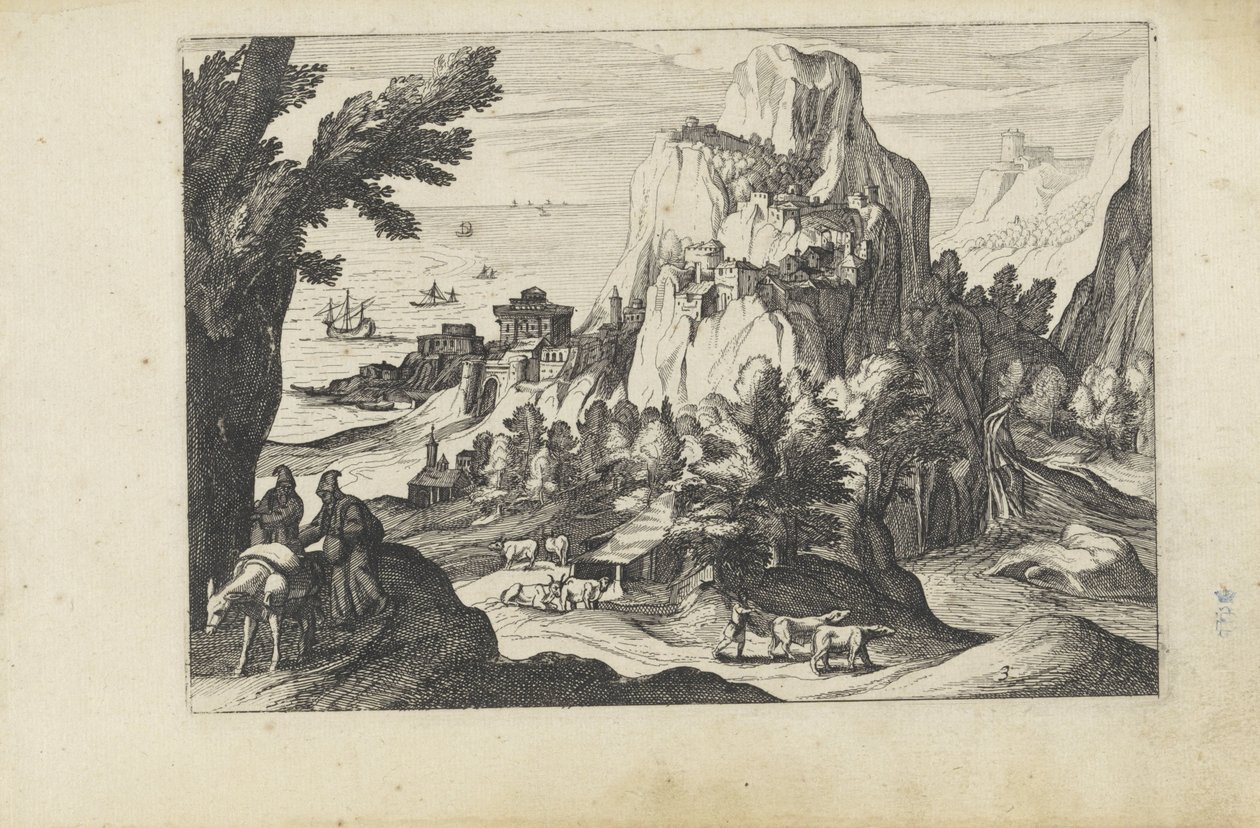 Küstenlandschaft mit einem hohen Berg von Anonymous