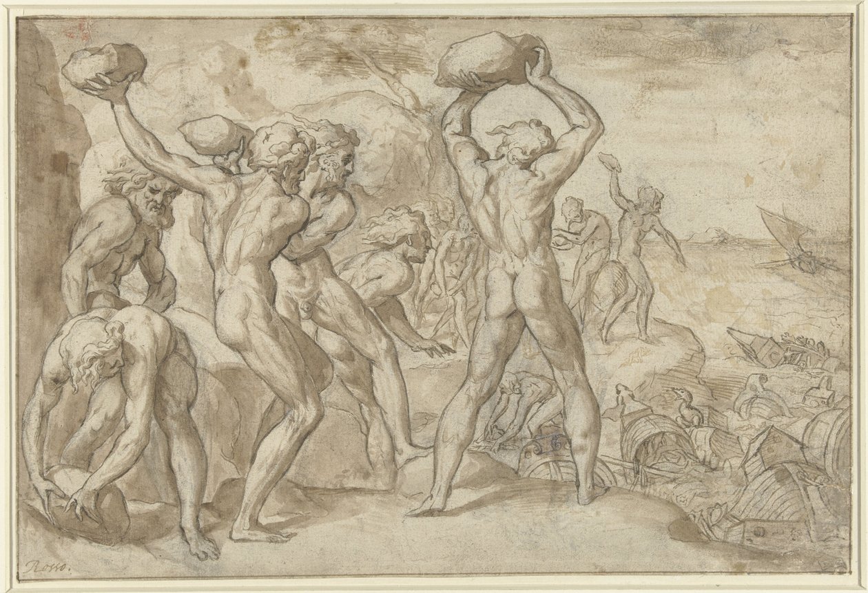 Laestrygonen zerschmettern die Flotte des Odysseus mit schweren Steinen von Anonymous