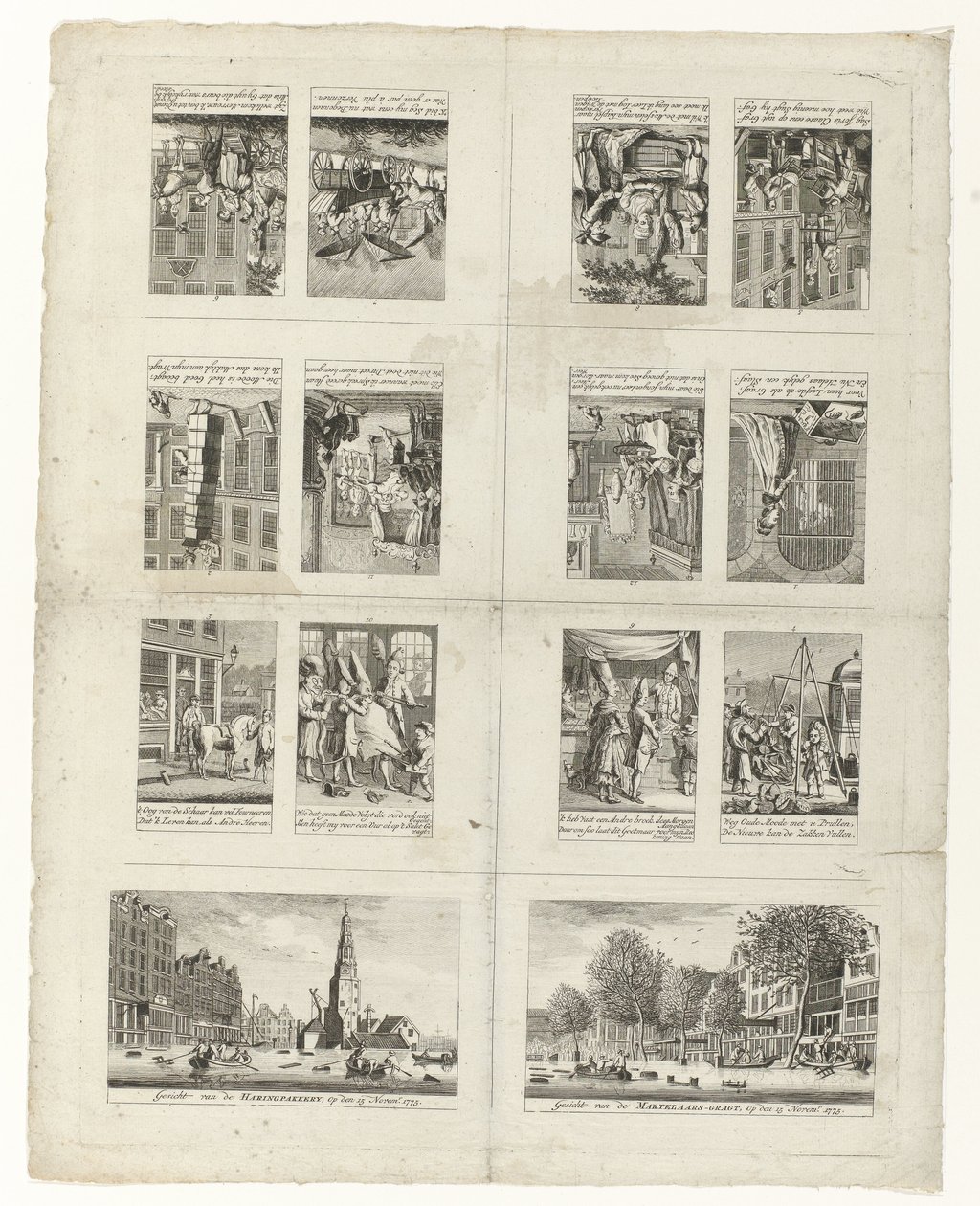 Karikaturen über die Mode und zwei Ansichten von Amsterdam während der Überschwemmungen von 1775 von Anonymous