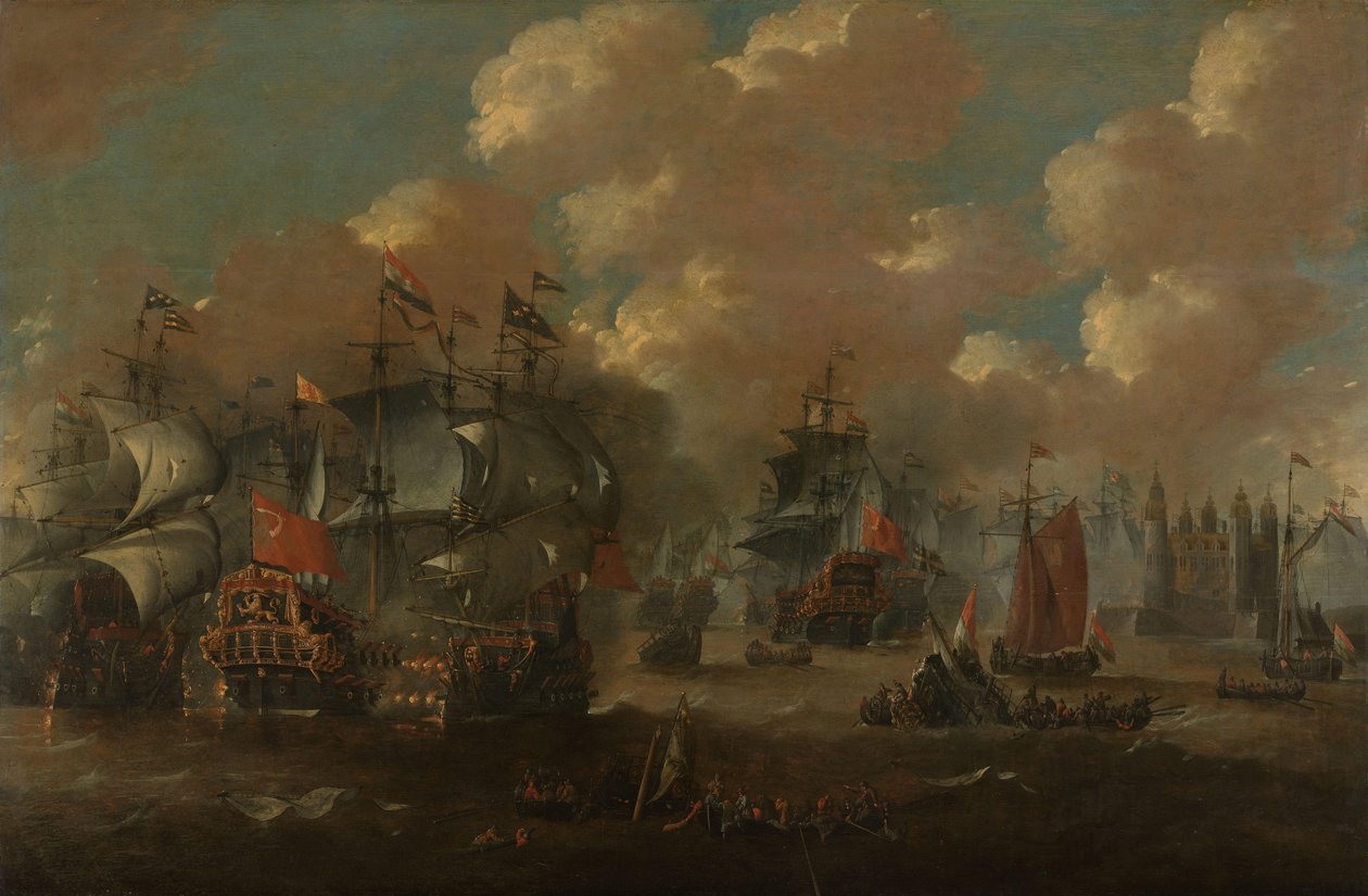Die Schlacht im Sund mit der Eendracht im Kampf gegen zwei schwedische Kriegsschiffe, 1658 von Anonymous