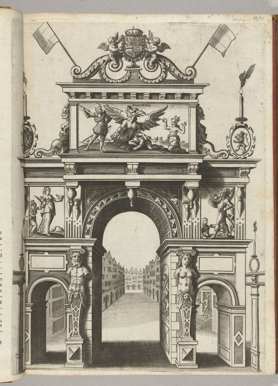 Triumphbogen mit Ernst, der Belgica vor Discordia rettet, 1594 von Anonymous