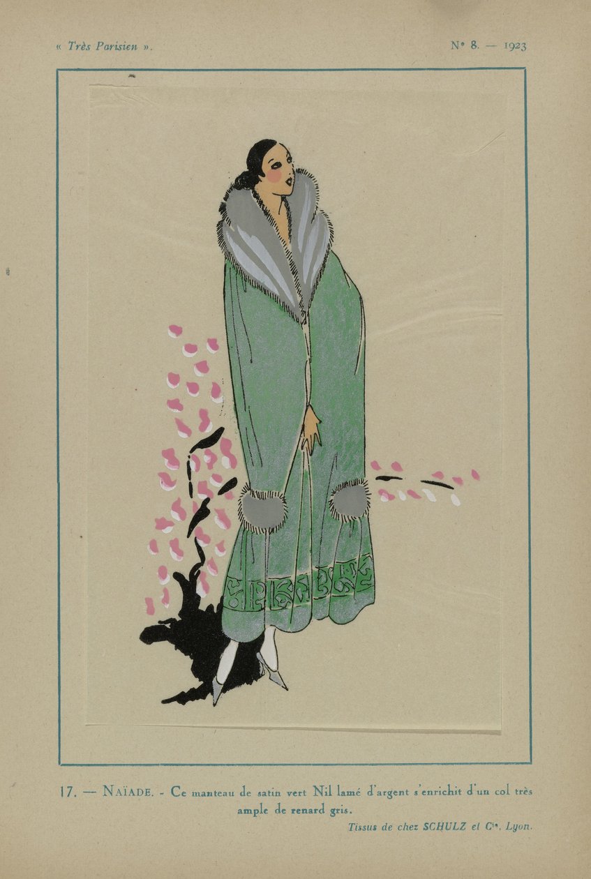Très Parisien, 1923, Nr. 8: 17.- NAÏADE. - Dieser Mantel aus Nilgrünem Satin... von Anonymous