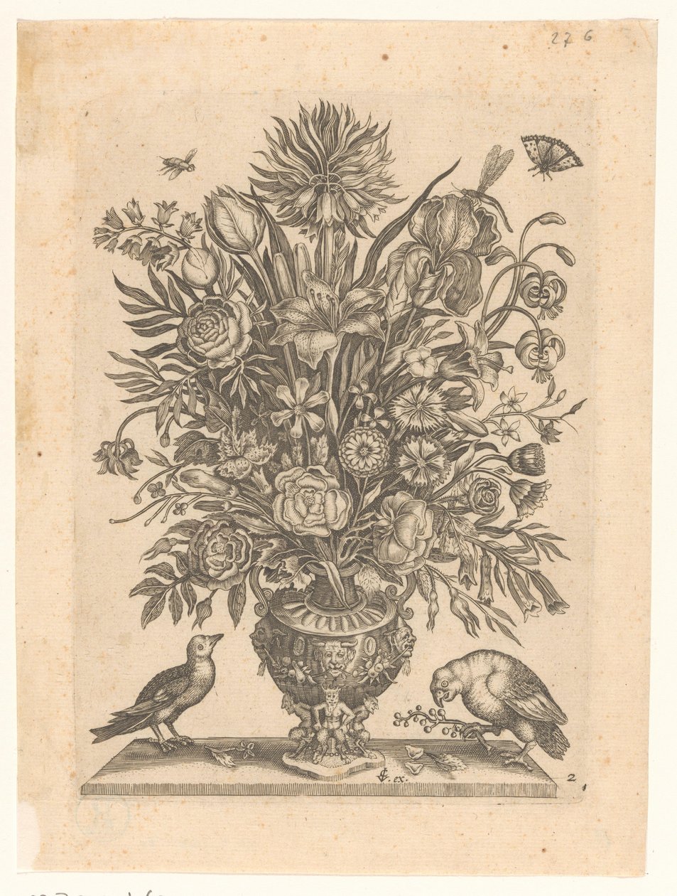 Vase mit Blumen und zwei Vögeln von Anonymous