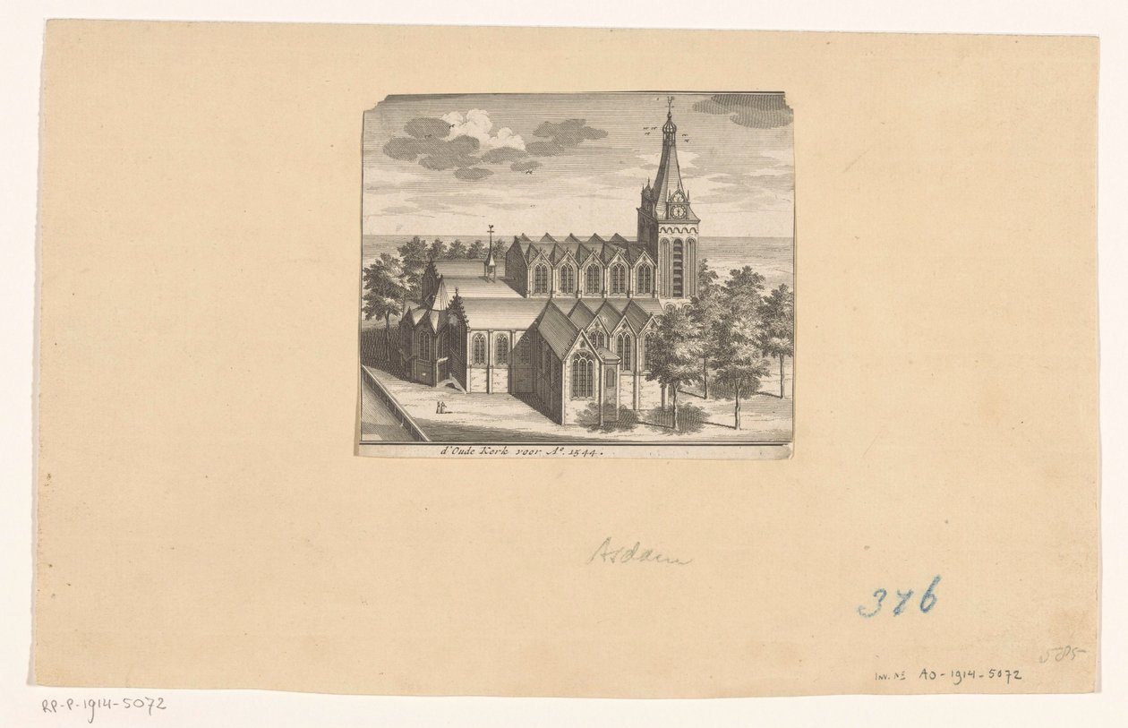 Vogelperspektive auf die Oude Kerk in Amsterdam, vor 1544 von Anonymous