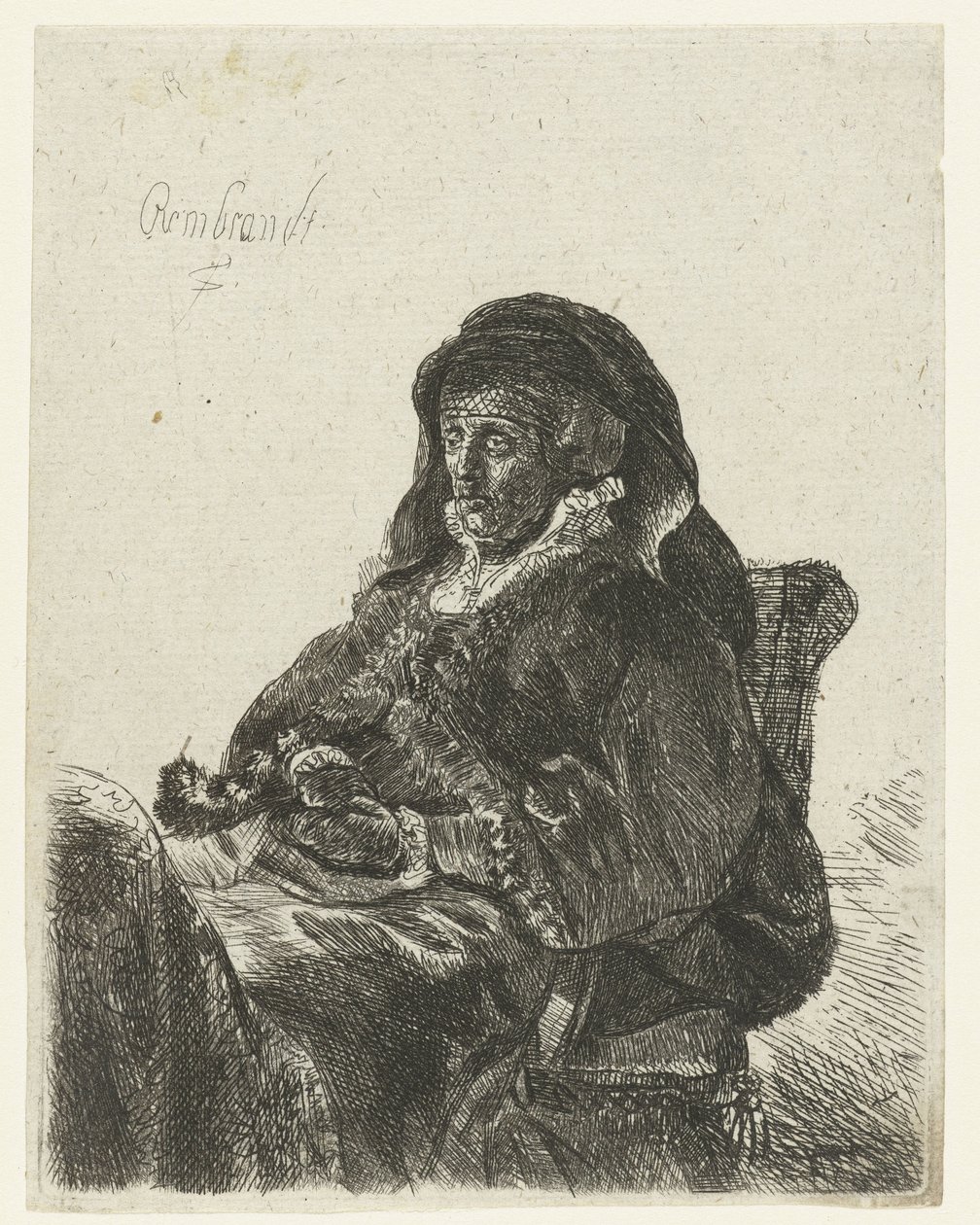 Witwe mit schwarzen Handschuhen (Rembrandts Mutter als Witwe) von Anonymous