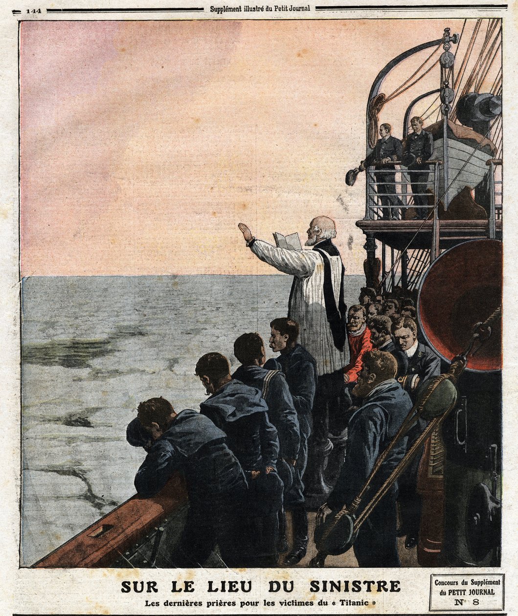 Am Ort des Unglücks, die letzten Gebete für die Opfer der Titanic. Auf seiner Jungfernfahrt von Southampton nach New York stieß der britische Transatlantikliner „Die Titanic“ in der Nacht vom 14. April auf einen Eisberg. von Anonymous Anonymous