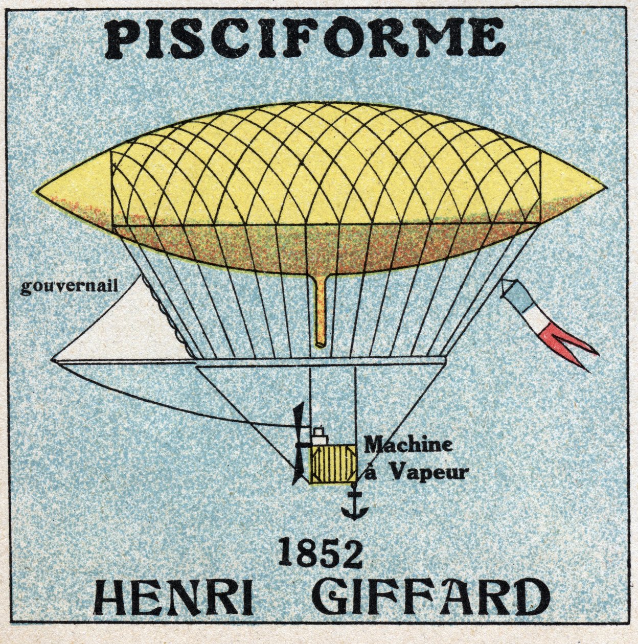 Ballons: Fischförmige Hülle von Henri Giffard (1825-1882) im Jahr 1852. Anonyme Illustration von 1925. Private Sammlung. von Anonymous Anonymous