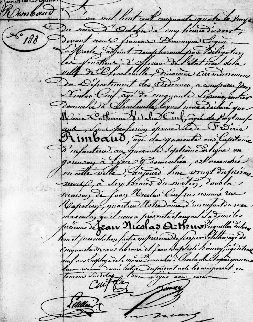 Geburtsurkunde von Arthur Rimbaud (1854-1891), französischer Dichter Charleville, Musée Rimbaud. von Anonymous Anonymous