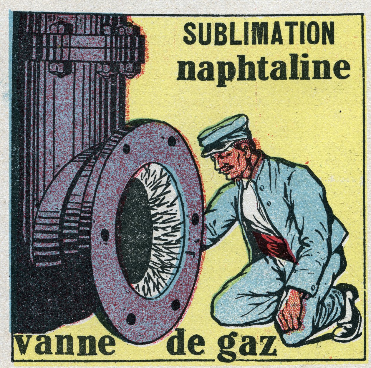 Zustandsänderungen: Sublimation. Naphthalinablagerung verstopft ein Gasventil. Anonyme Illustration von 1925. Private Sammlung. von Anonymous Anonymous