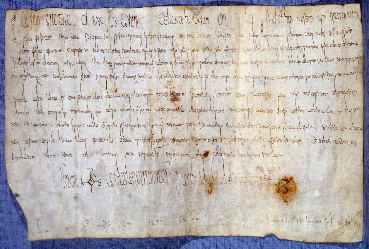 Urkunde von König Karl dem Großen (742-814), die die Abtei Saint Germain des Pres von der Steuer am 27.03.779 befreit. Paris, Nationalarchiv von Anonymous Anonymous