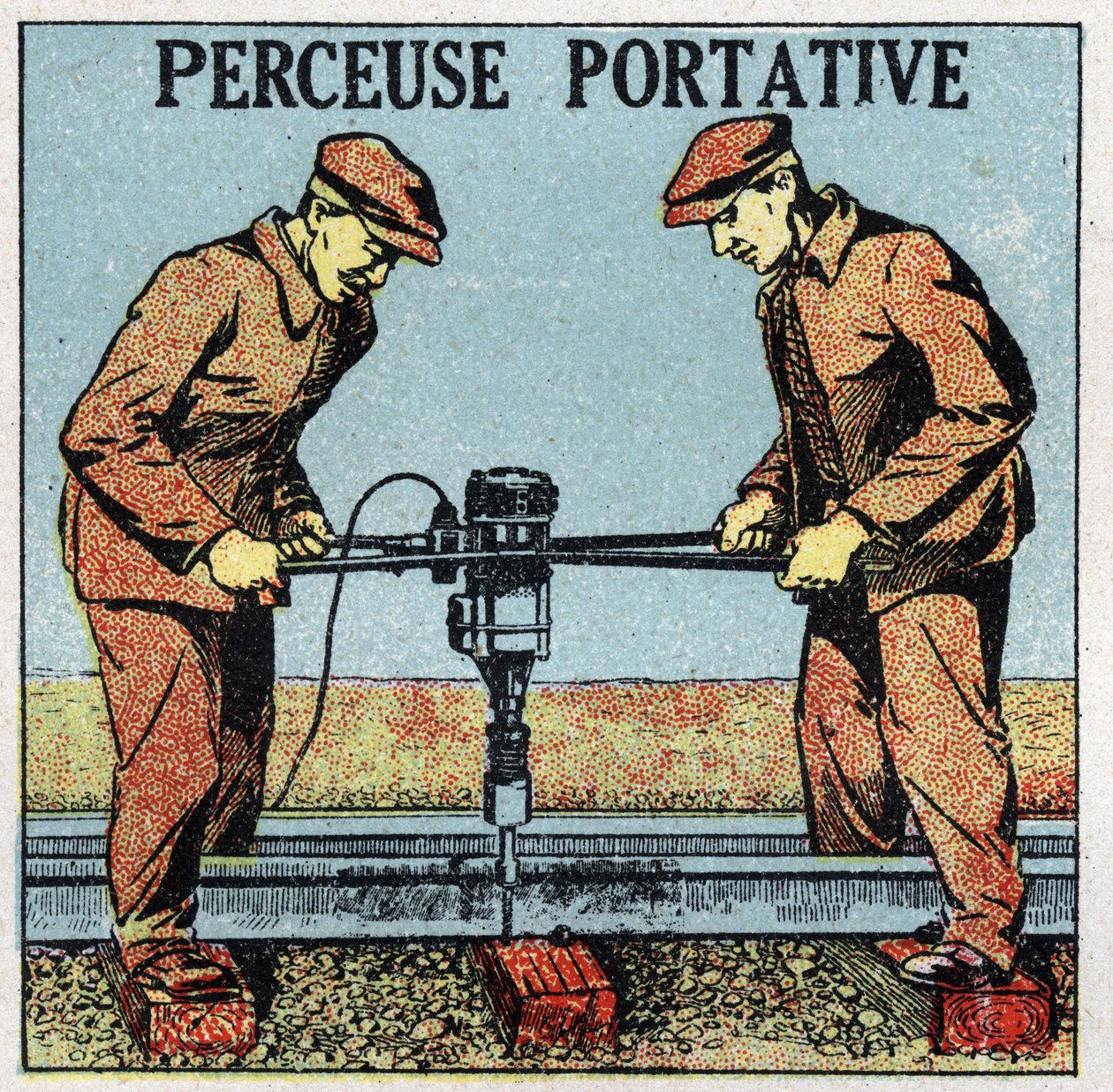 Elektrische Werkzeuge: tragbare Bohrmaschine. Anonyme Illustration von 1925. Private Sammlung. von Anonymous Anonymous