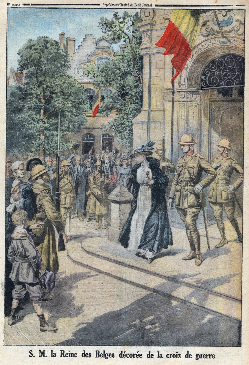 Erster Weltkrieg 1914-1918. Ihre Majestät die Königin der Belgier Elisabeth von Bayern (1876-1965) wurde mit dem Kriegskreuz ausgezeichnet. In „Le Petite Journal“ von Anonymous Anonymous