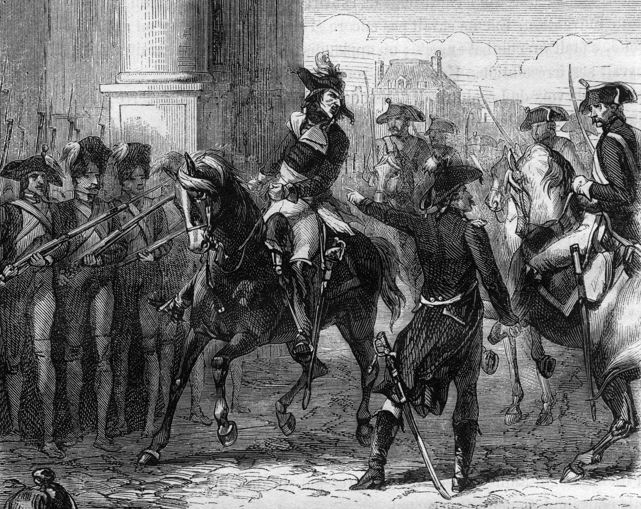 François Hanriot (1761-1794), französischer Revolutionär an der Tür des Konvents (9. Thermidor 1794) - Gravur in „Geschichte der Girondisten“ von Alphonse de Lamartine von Anonymous Anonymous
