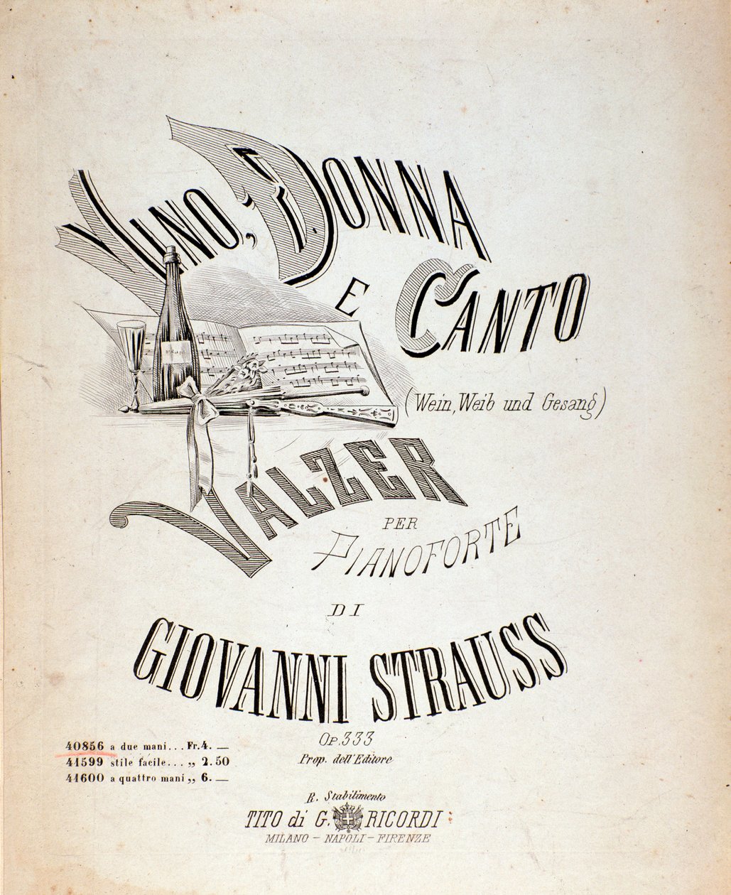 Frontispiz der Partitur von „Wein, Weib und Gesang“ von Johann Strauss von Anonymous Anonymous