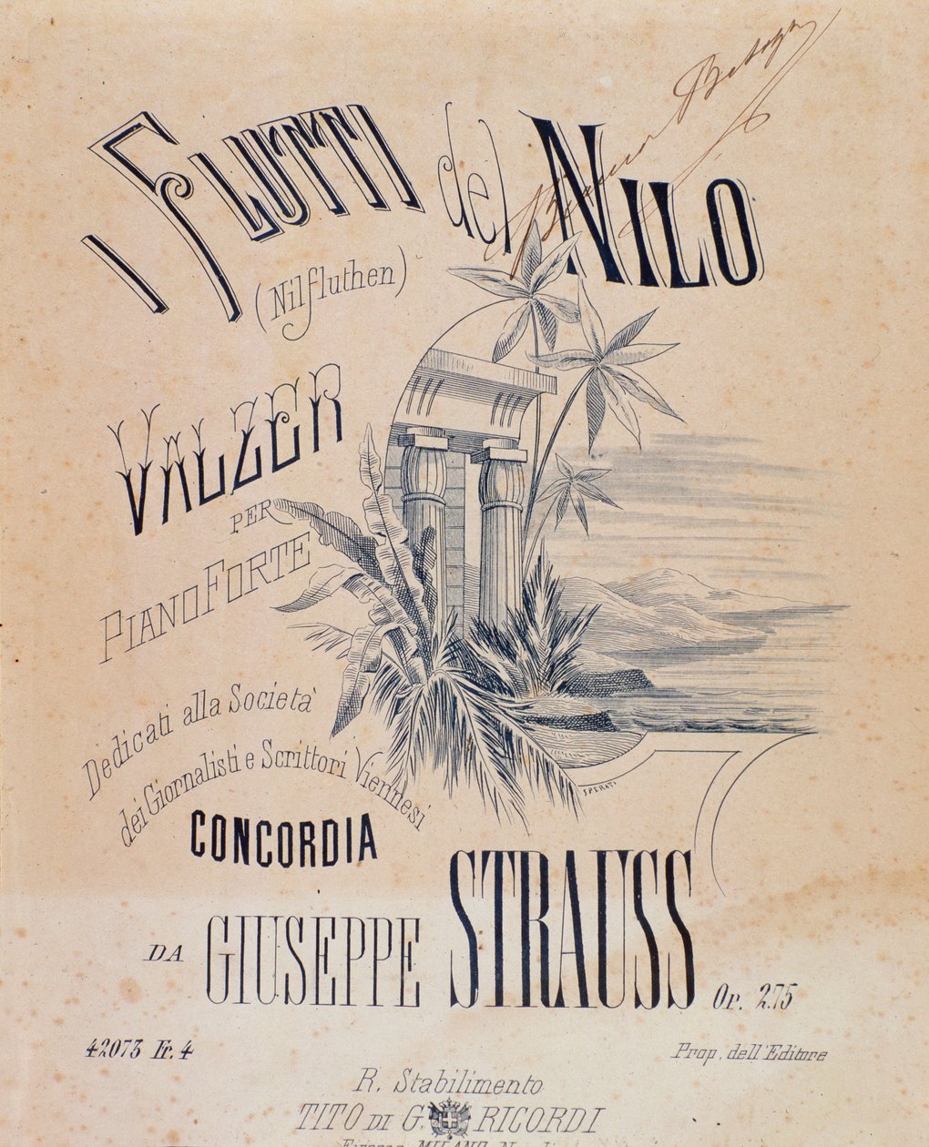 Frontispiz der Noten von „Nile Waters Waltzes“ für Klavier von Josef Strauss von Anonymous Anonymous