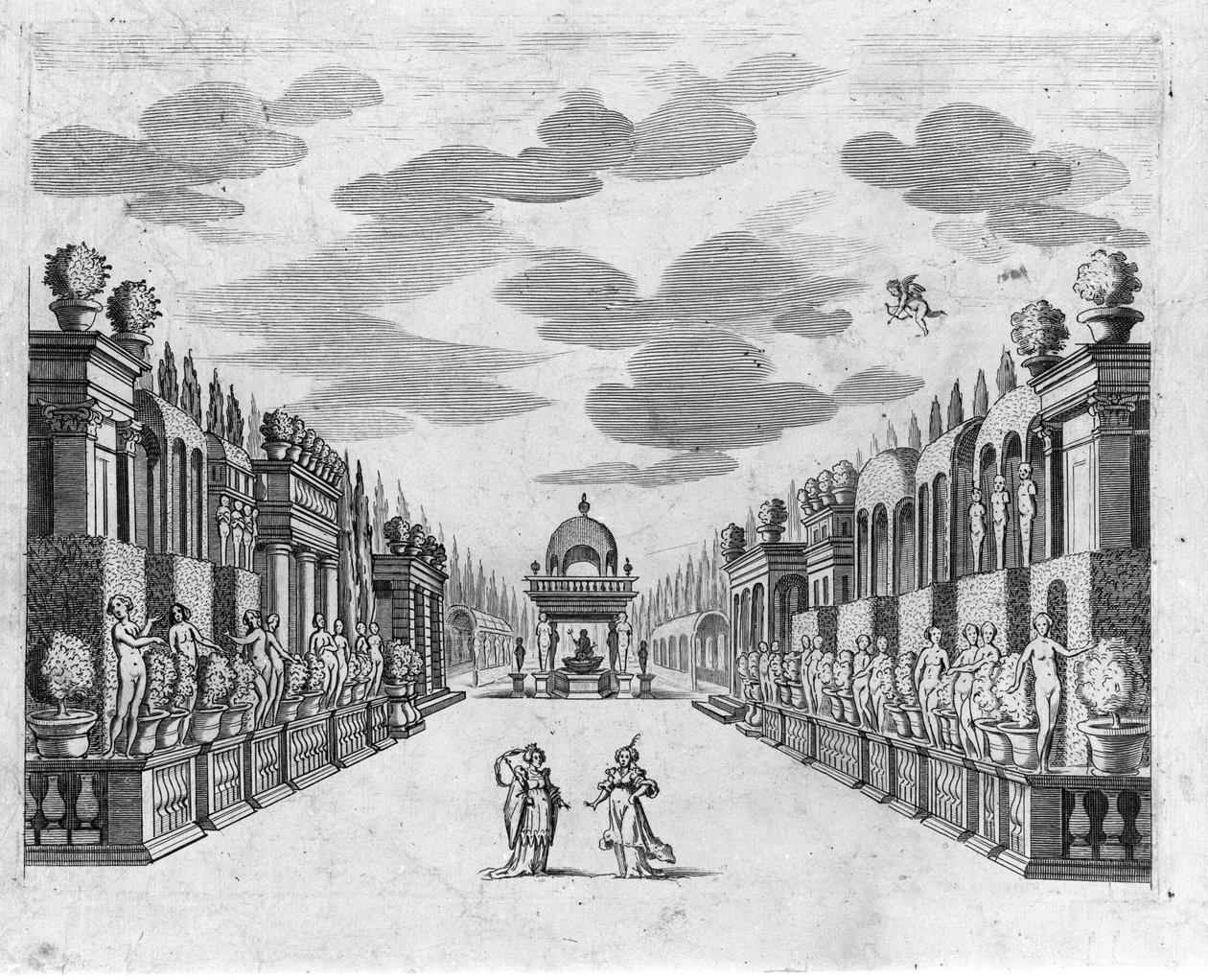 Illustration für Szene 4 des 2. Aktes der Oper in 5 Akten „Bellerofonte“ von Francesco Sacrati. Dekor von Jacopo Torelli von Anonymous Anonymous