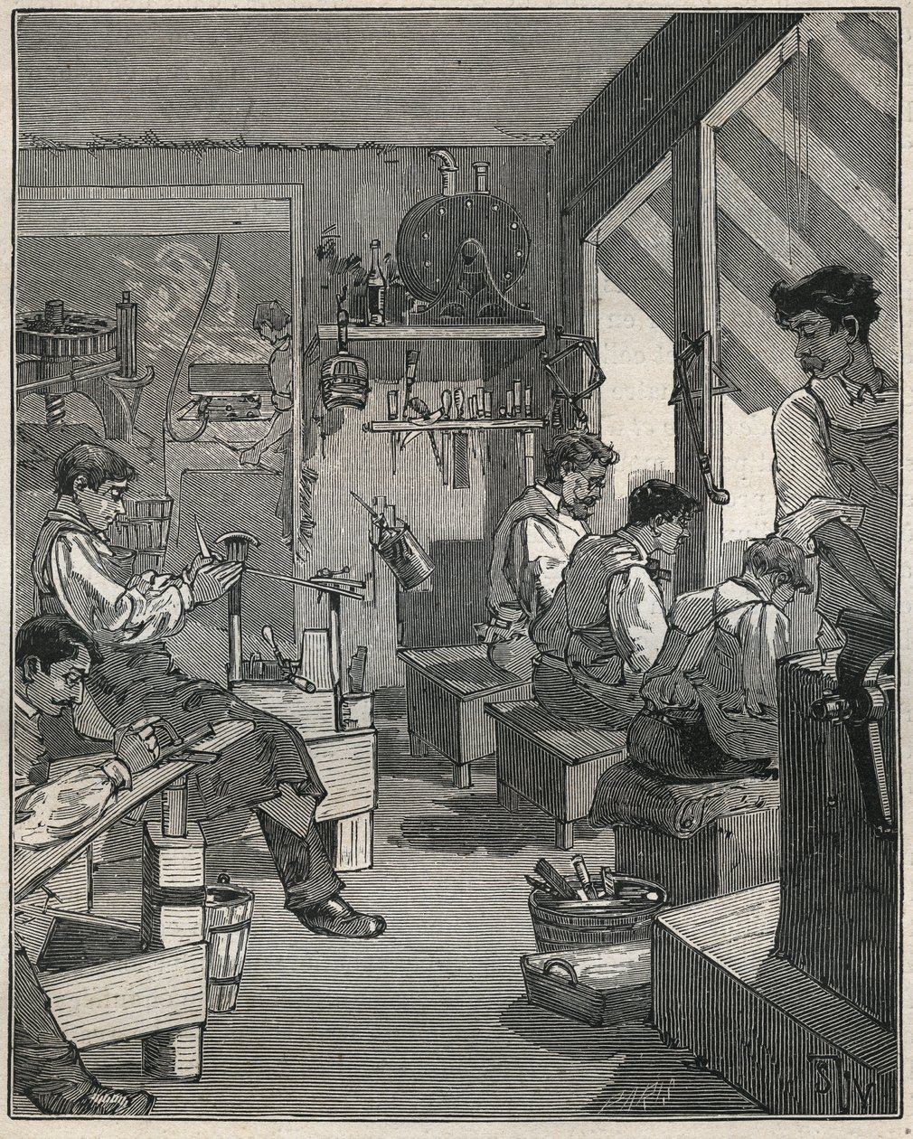 Herstellung von Kämmen in einer Werkstatt in Frankreich im 19. Jahrhundert. Gravur von 1885 in 