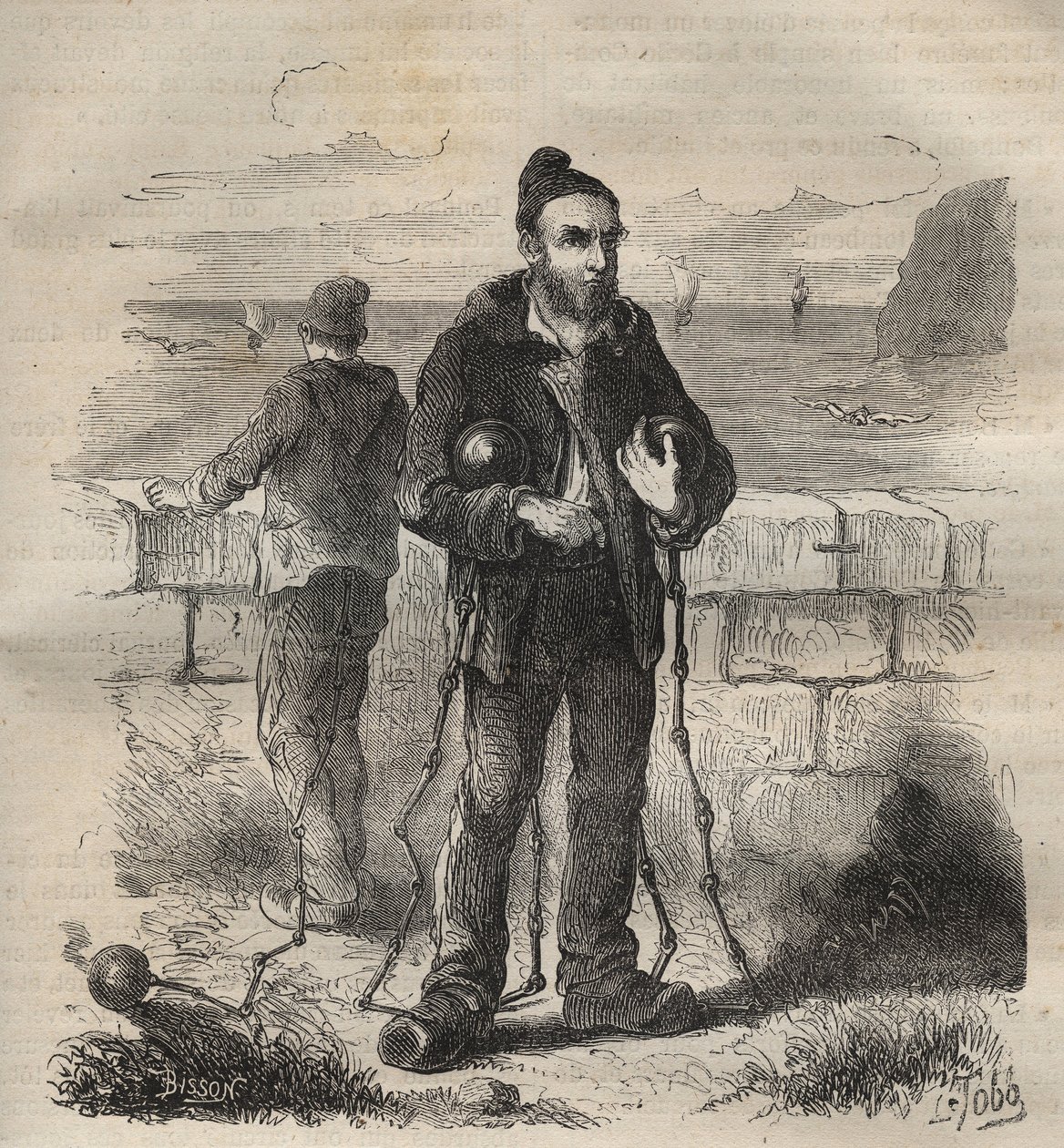 Militärs, die zum Toulon-Bagne im 19. Jahrhundert verurteilt wurden. Gravur in „Histoire des bagnes depuis leur création à nos jours“ (1877) von Pierre Zaccone (1817-1895). Private Sammlung. von Anonymous Anonymous