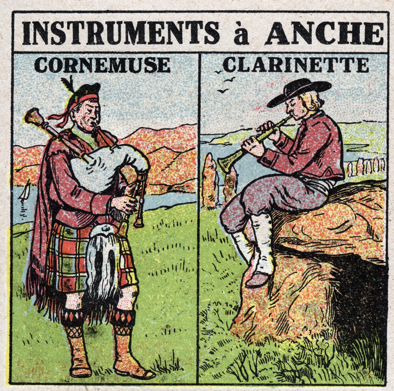 Musikinstrumente: Blasinstrumente. Pfeifen- und Klarinettenspieler. von Anonymous Anonymous