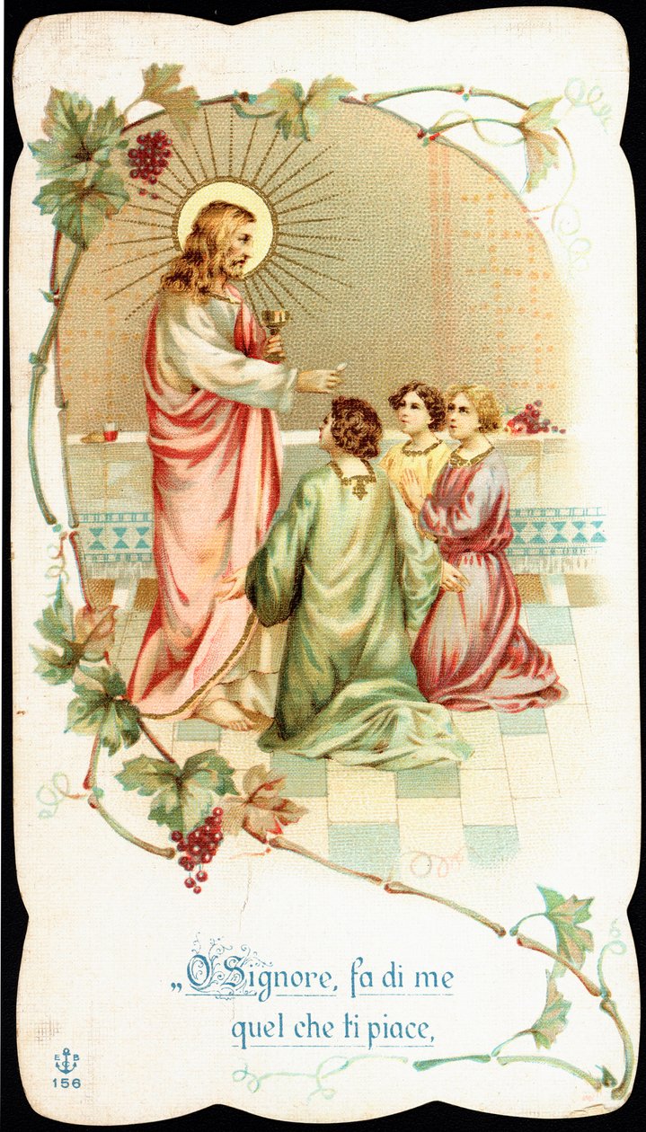 Andachtsbild: „Herr, mach mit mir, wie du willst“. Kommunionszeremonie. Chromolithografie Anfang des 20. Jahrhunderts. Private Sammlung von Anonymous Anonymous