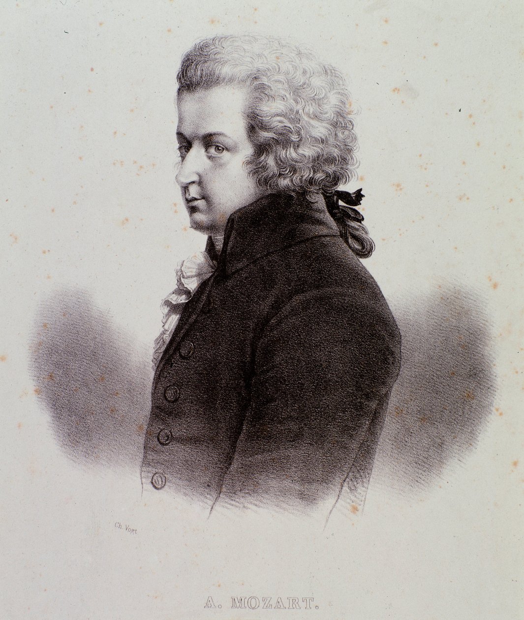 Porträt des österreichischen Komponisten Wolfgang Amadeus Mozart (1756-1791) Gravur. 19. Jahrhundert. Mailänder Privatsammlung von Anonymous Anonymous