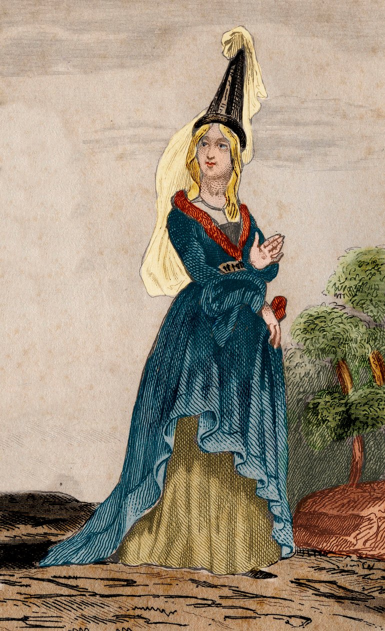 Porträt von Johanna von Flandern (1295-1374), Ehefrau von Jean de Montfort, Herzog der Bretagne (1293-1345). Gravur von 1859 in „Le Monde. Geschichte aller Völker von den frühesten Zeiten bis zur Gegenwart“ von M. E. de Lostalot-Bachoue. Private Sammlung von Anonymous Anonymous