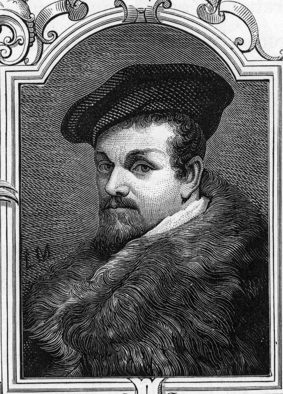 Porträt von Pier Francesco Mazzucchelli, genannt il Morazzone (1573-1626), italienischer Maler. Gravur von 1859 in „Die Galerien Europas - Italien“ von Armengaud. Private Sammlung. von Anonymous Anonymous