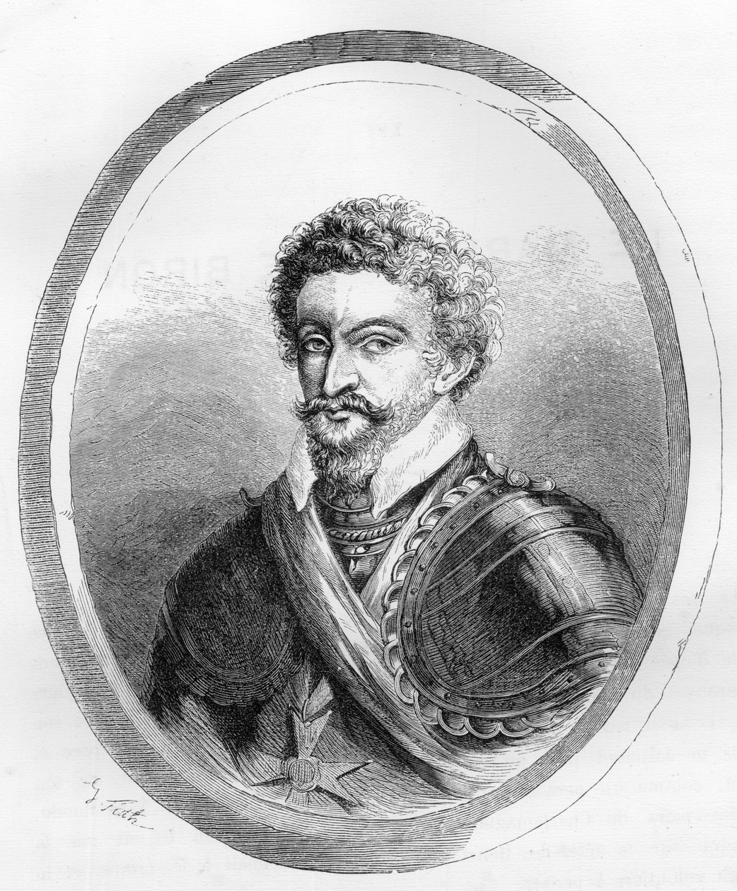 Porträt des Marschalls Charles de Gontaut, Baron, dann Herzog von Biron (1562-1602) - Gravur von 1863 in „Le Livre Rouge - Histoire De L