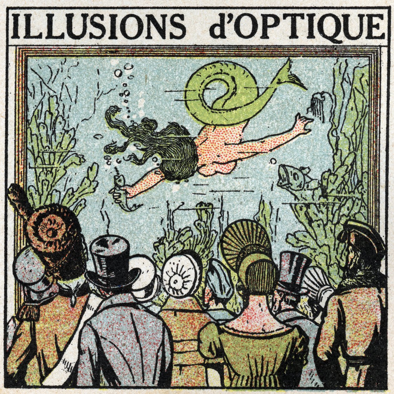 Lichtreflexion: optische Täuschung. Verwendung eines Eiskrem, um die Illusion einer Frauenfisch zu erzeugen. Anonyme Illustration von 1925. Private Sammlung. von Anonymous Anonymous