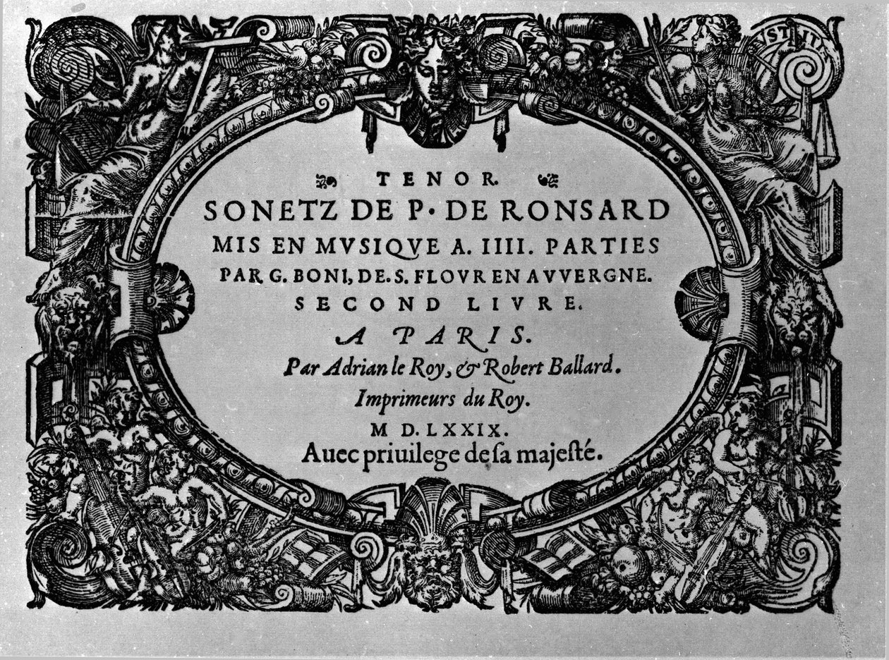 Zweiter Band der Sonette des französischen Dichters Pierre de Ronsard (1524-1585), vertont von Guillaume Boni. Paris 1579 von Anonymous Anonymous