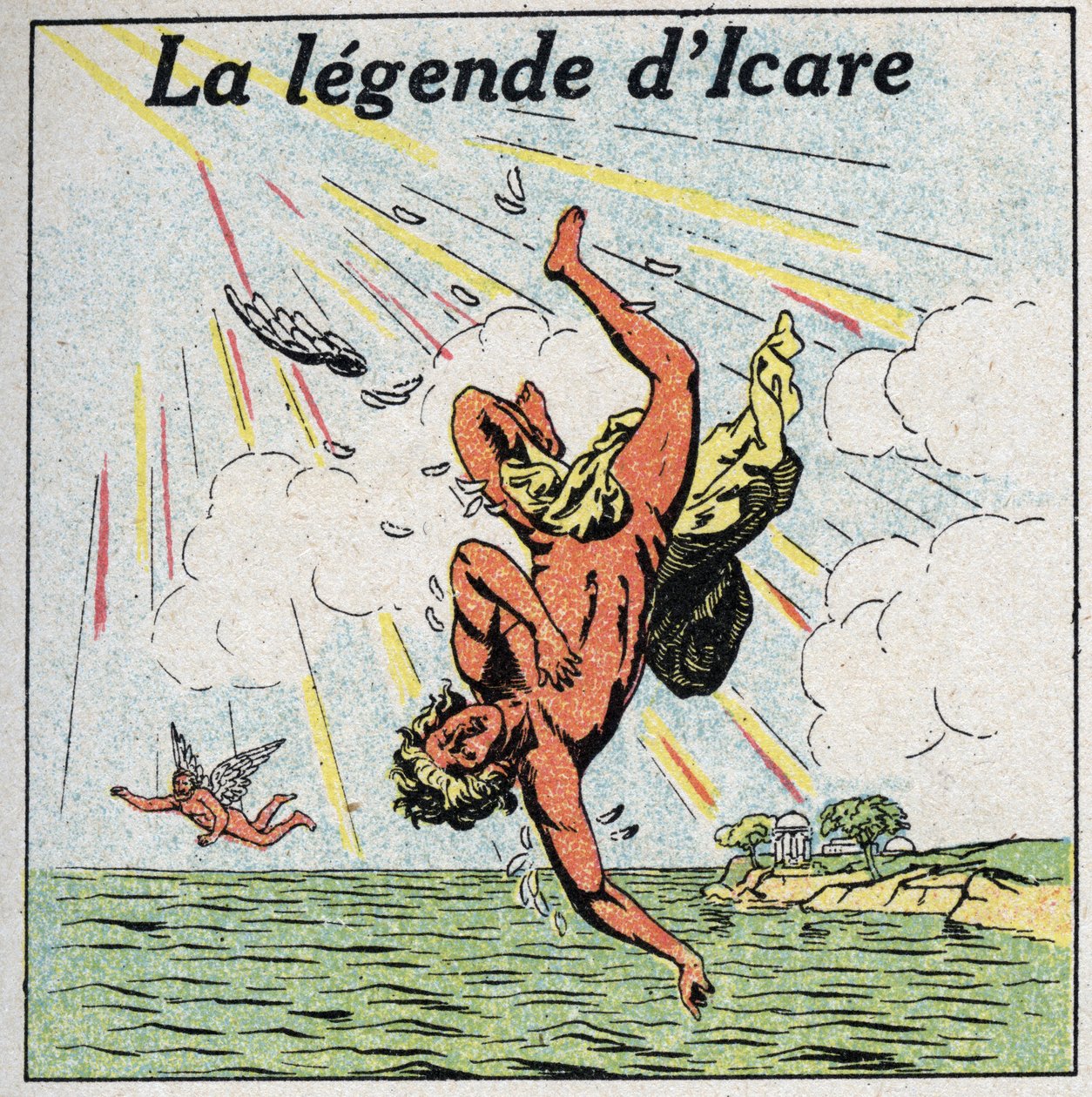 Der Fall des Ikarus. Anonyme Illustration von 1925. Private Sammlung. von Anonymous Anonymous