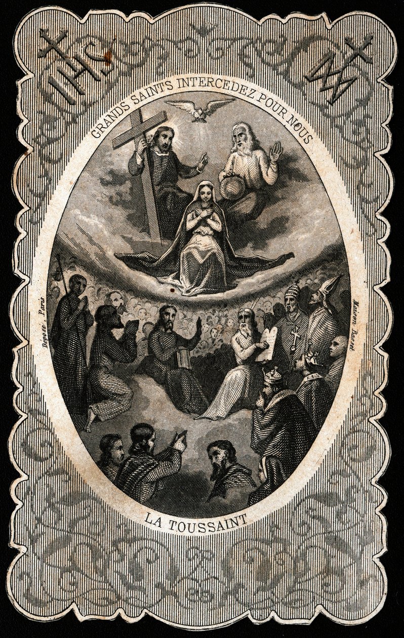 Die Jungfrau Maria mit der Heiligen Dreifaltigkeit (Gott, Jesus Christus und die Taube des Heiligen Geistes). 19. Jahrhundert von Anonymous Anonymous