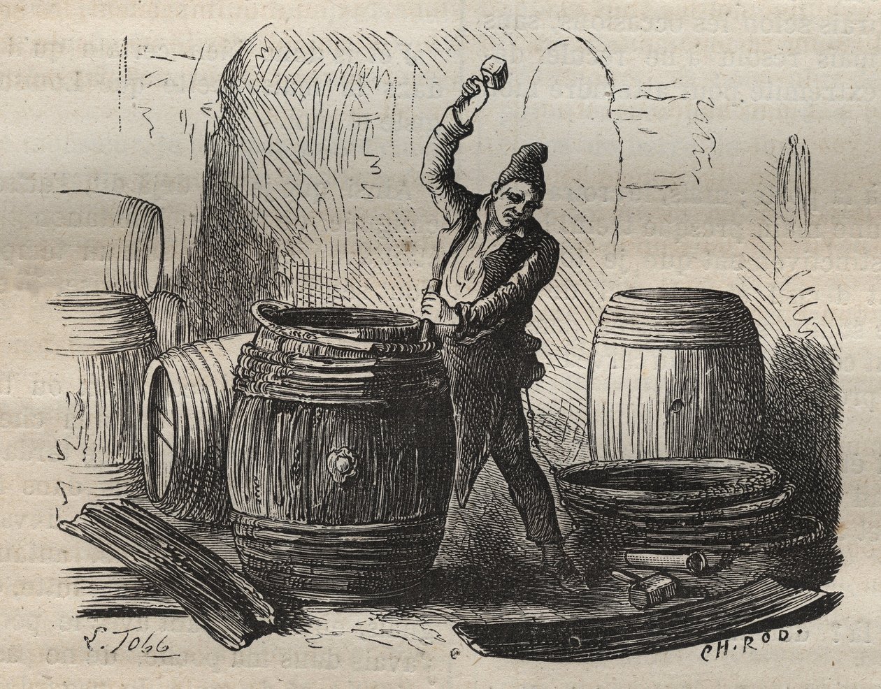 Der Küfer des Bagne von Toulon im 19. Jahrhundert. Gravur in „Histoire des bagnes depuis leur création à nos jours“ (1877) von Pierre Zaccone (1817-1895). Private Sammlung von Anonymous Anonymous