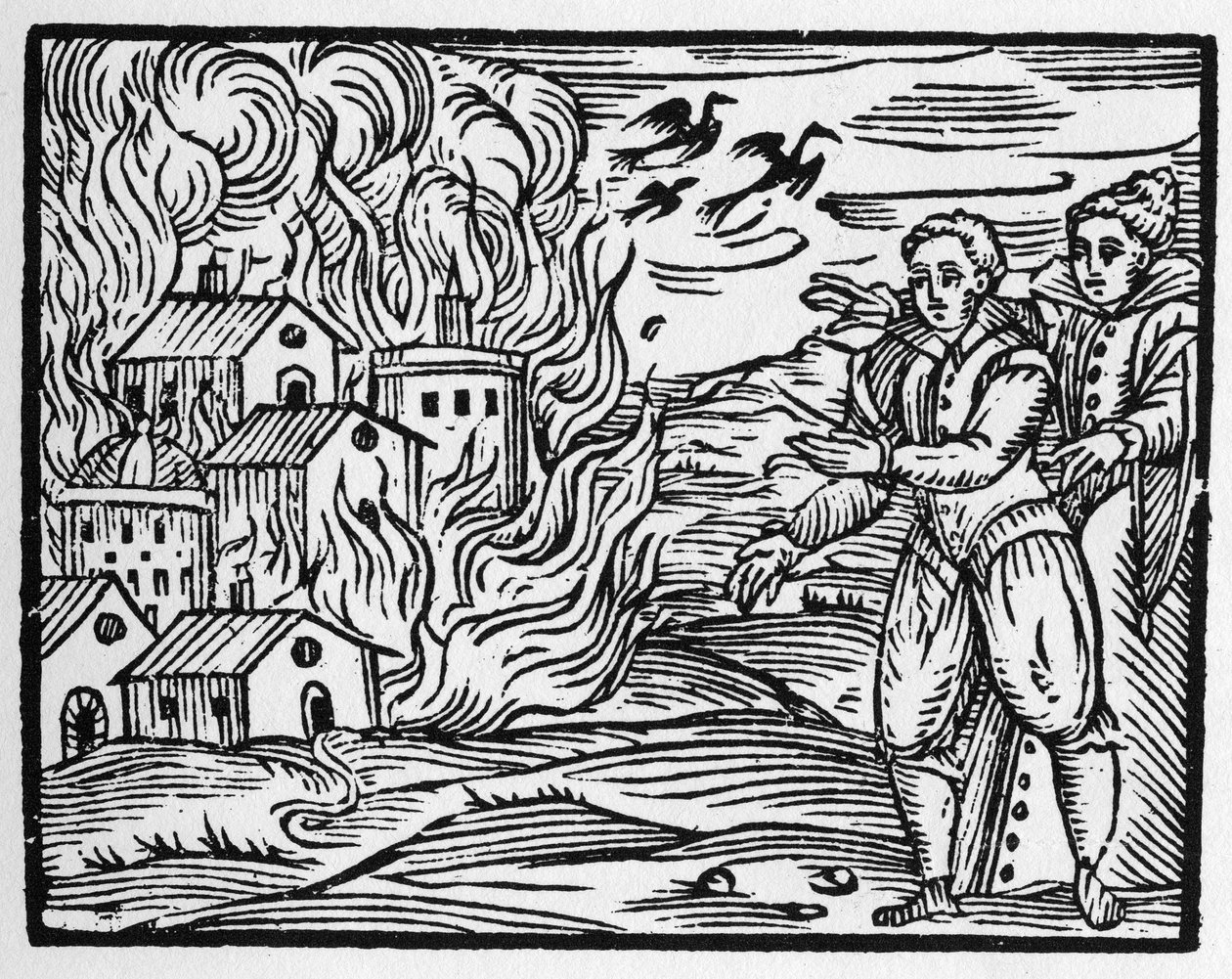 Der Fluch der Zauberer, die die Stadt verbrennen - „Compendium Maleficarum“, behandelt Hexen, ihre Bosheit und ihre Zaubersprüche von Francesco Maria Guazzo oder Guaccio oder Guaccius (15?? -16??) 1608 Private Sammlung von Anonymous Anonymous