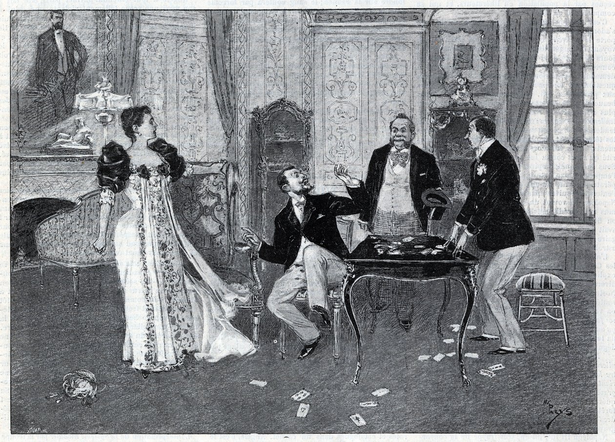 Theateraufführung: „Das System Ribadier“, Vaudeville von Georges Feydeau (1862-1921) und Maurice Hennequin (1863-1926) im Théâtre du Palais-Royal in Paris. Gravur in „Le monde illustré“ von 1892. Private Sammlung. von Anonymous Anonymous
