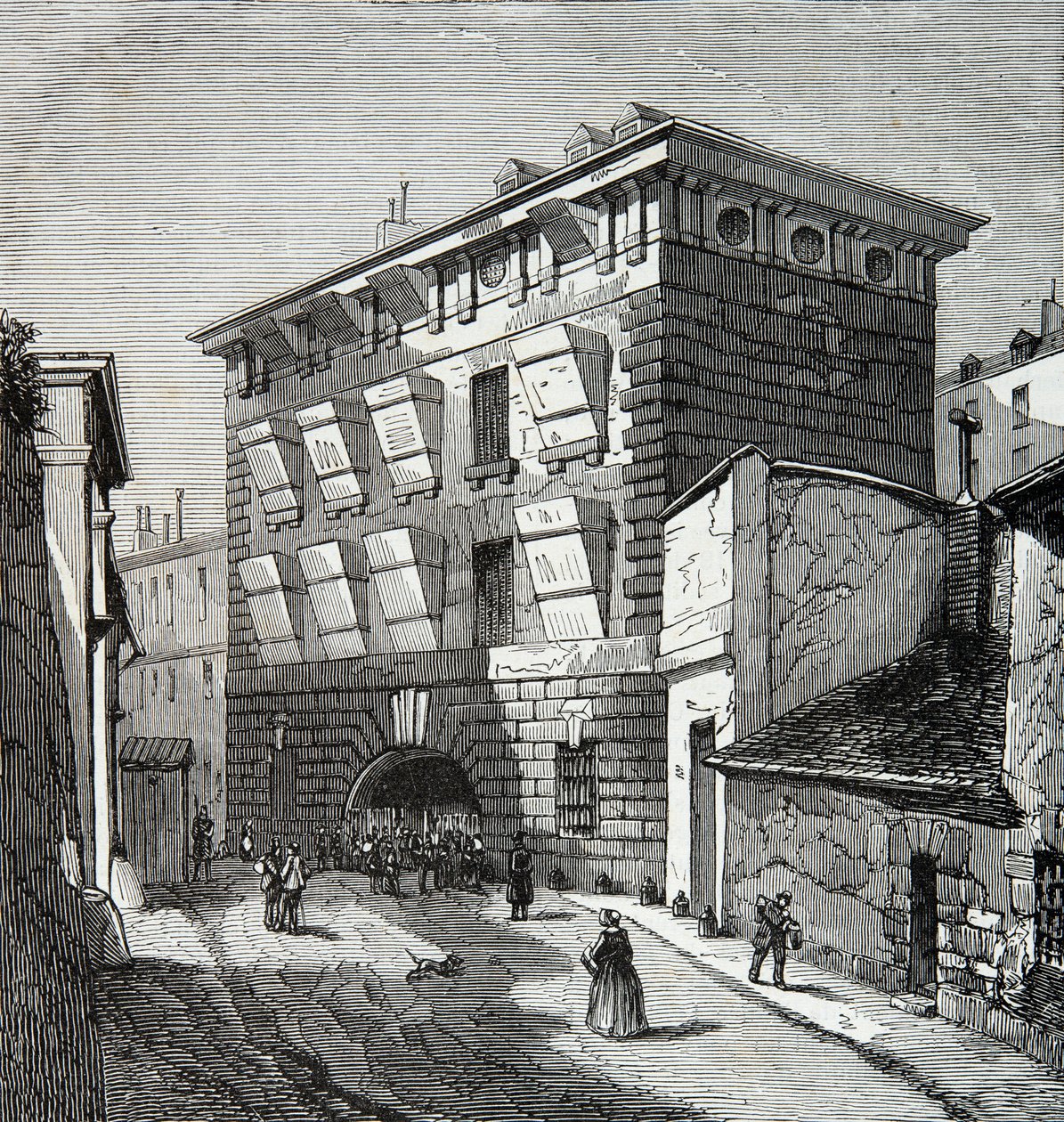 Ansicht des ehemaligen Gefängnisses La Force, Rue du Roi de Sicile in Paris im 19. Jahrhundert, Gravur, Private Sammlung von Anonymous Anonymous