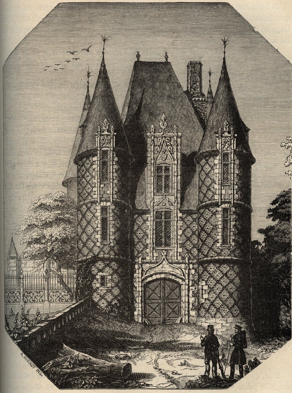 Schloss Carrouges - Der Donjon - Orne Normandie - Gravur in „PATRIE - DESCRIPTION PICTURESQUE DE LA FRANCE EN 6 VOLUMES BY LUCIEN HUARD - Ende 19. Jahrhundert von Anonymous Anonymous