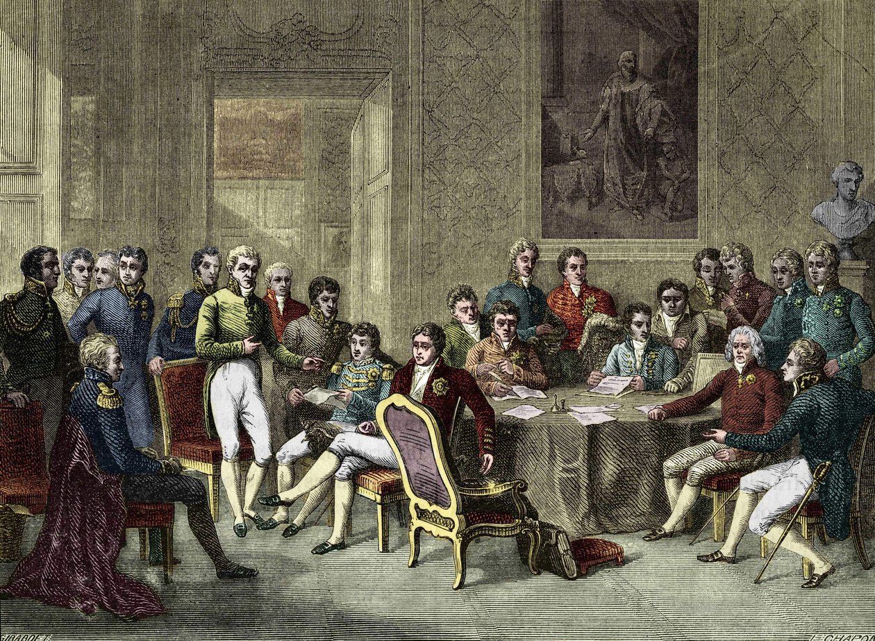 Der Wiener Kongress 1815. Alexander I., Zar; H.R. Stewart, Castlereagh; François I., Kaiser von Österreich; Friedrich Wilhelm III., König von Preußen; Karl August, Prinz von Hardenberg; Wilhelm von Humboldt von Anonymous Anonymous