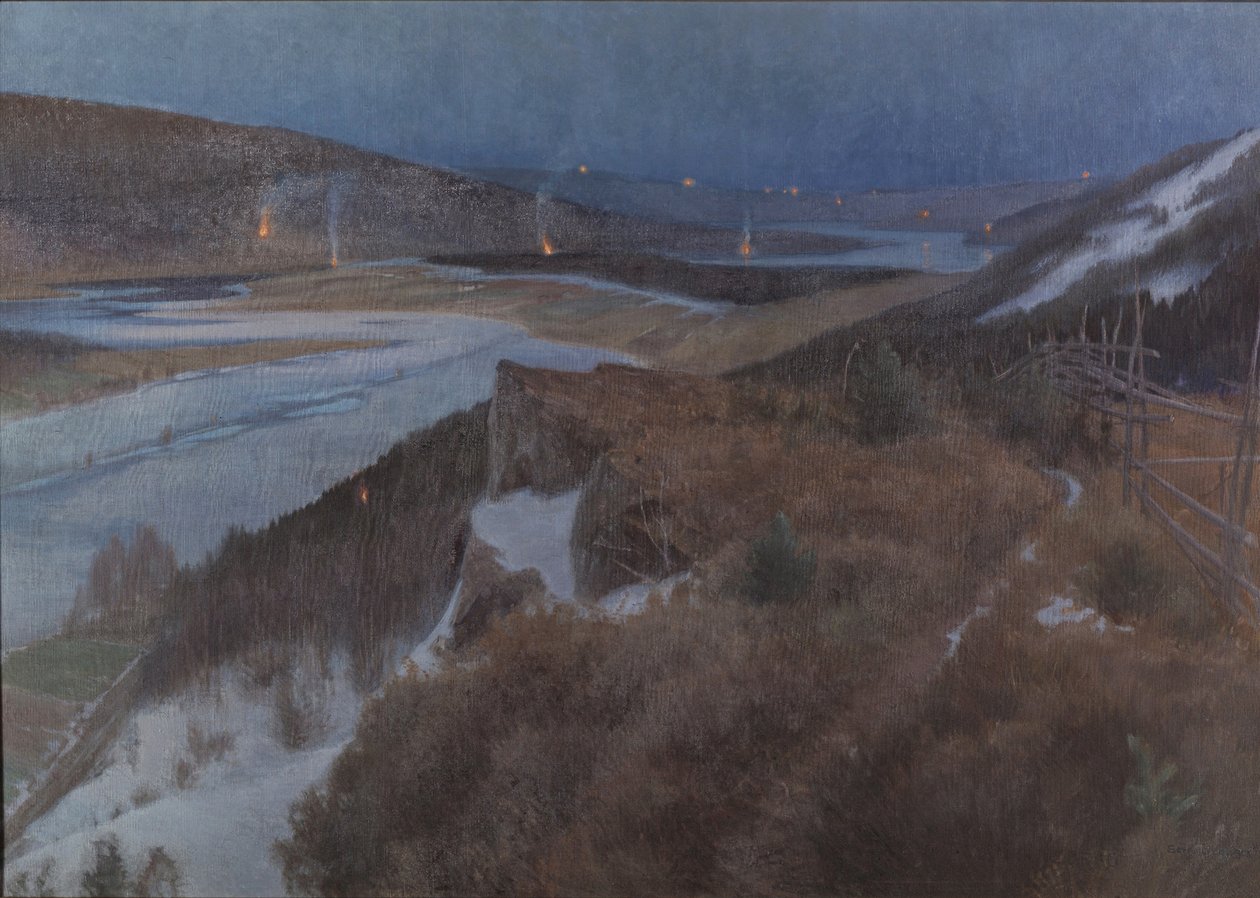 Walpurgisnacht in Bergslagen, Grangärde in Dalarna, 1896 von Anshelm Leonard Schultzberg