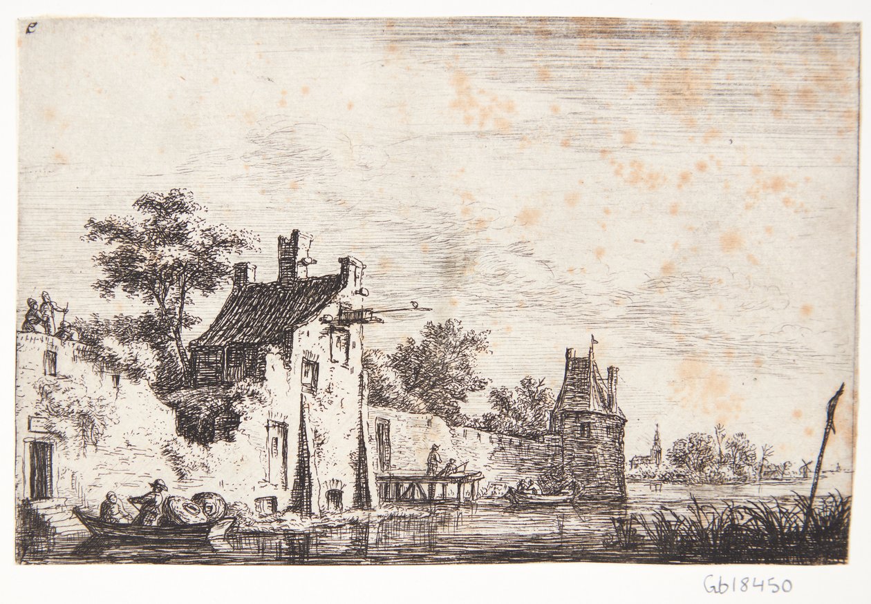 Stadtmauer zu einem Fluss von Anthonie Waterloo