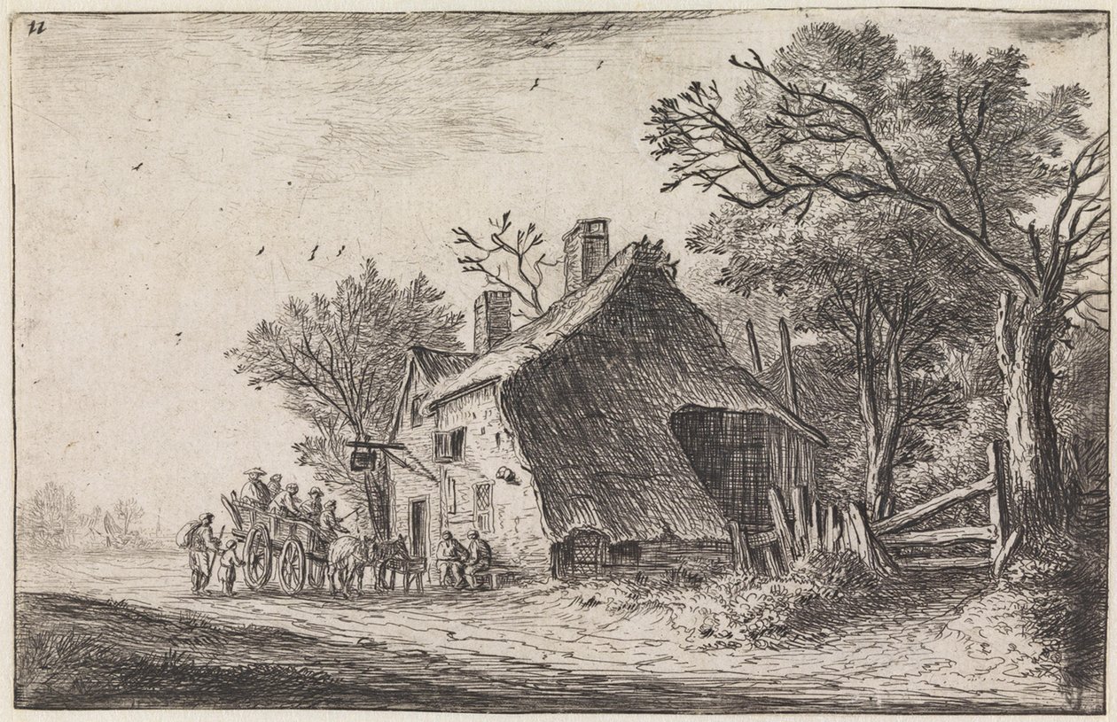 Die Ankunft der Reisenden im Gasthaus (Nr. 2 aus einer Serie von 12 Drucken) von Anthonie Waterloo
