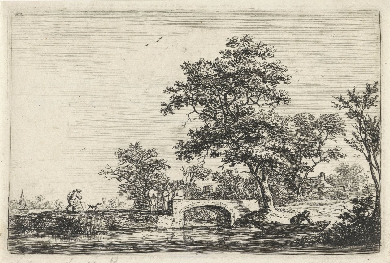Figuren bei einer Steinbrücke von Anthonie Waterloo