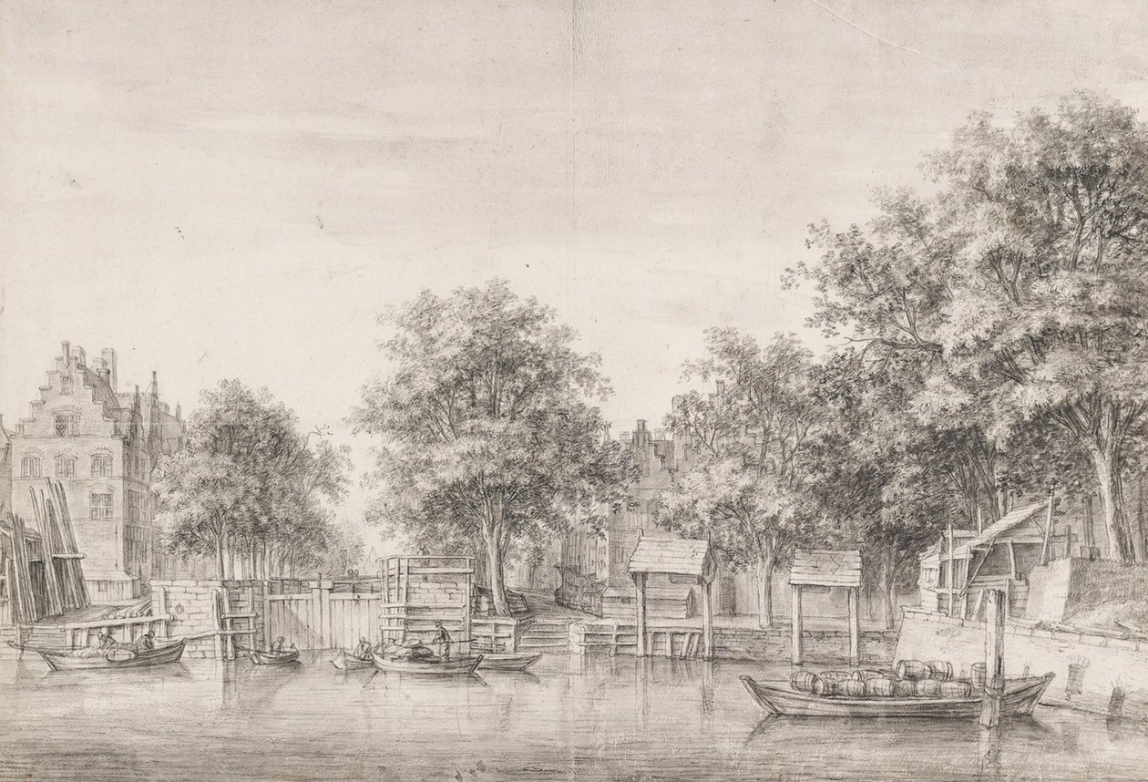 Ansicht der Sint-Anthoniessluis in Amsterdam von Anthonie Waterloo
