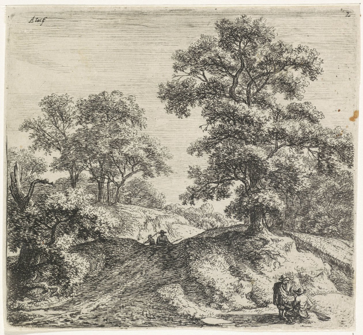 Grote eik naast een pad von Anthonie Waterloo