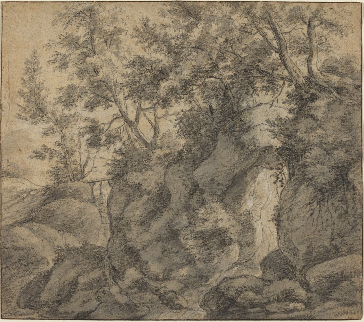 Landschaft mit bewaldeter Schlucht von Anthonie Waterloo