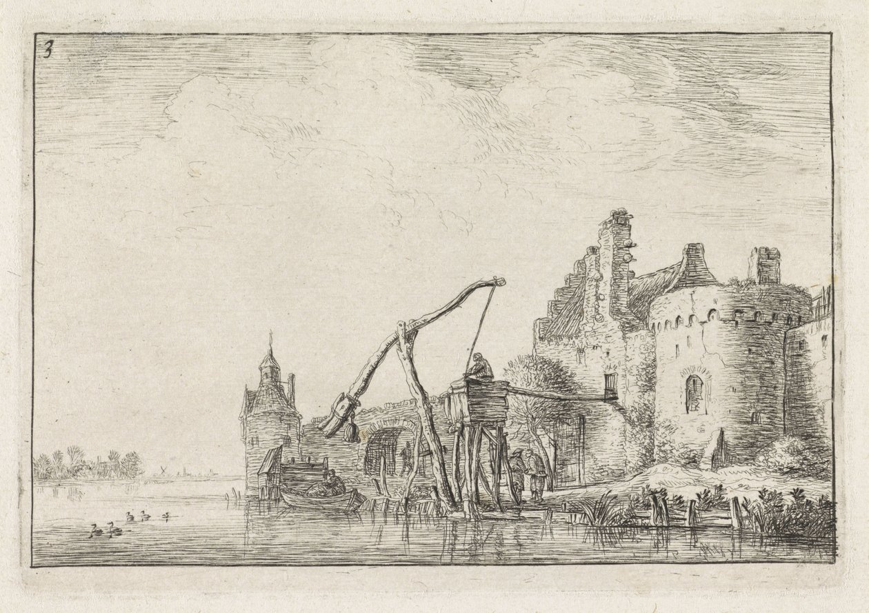 Stadtmauer vom Wasser aus gesehen von Anthonie Waterloo
