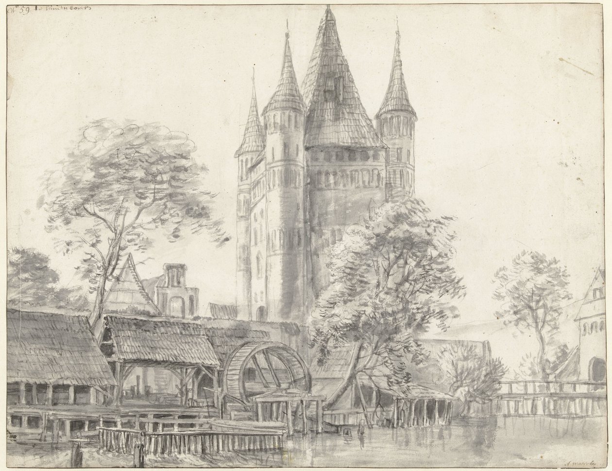 Stadttor Altenbrücker Tor und Wassermühle in Lüneburg bei Hamburg von Anthonie Waterloo